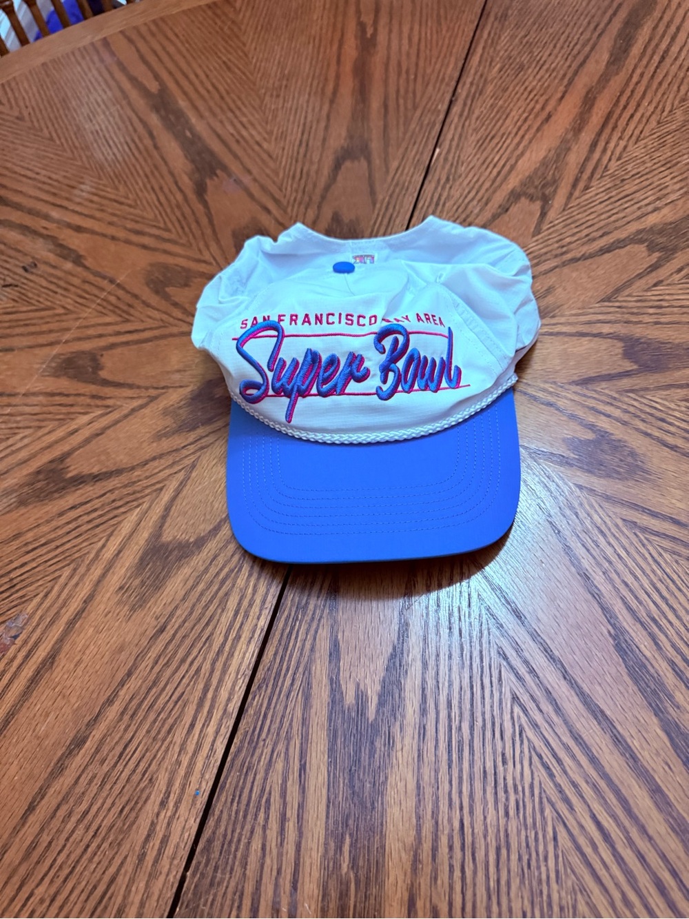 Vintage Looking Super Bowl Mesh Trucker Hat - White & Royal Blue